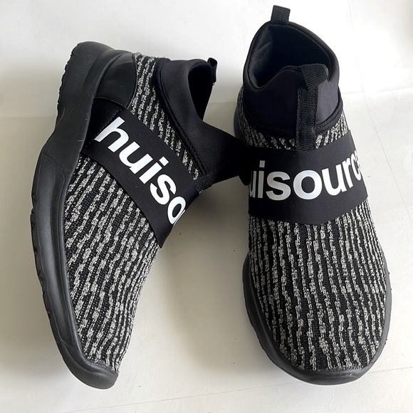 Sneakers Mens,Letter Graphic,Knit,Slip On Sock,Black/White,Size 46-US 13 - Picture 1 of 13